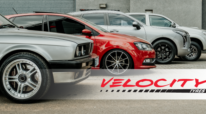 A series of cars fitted with velocity tyres